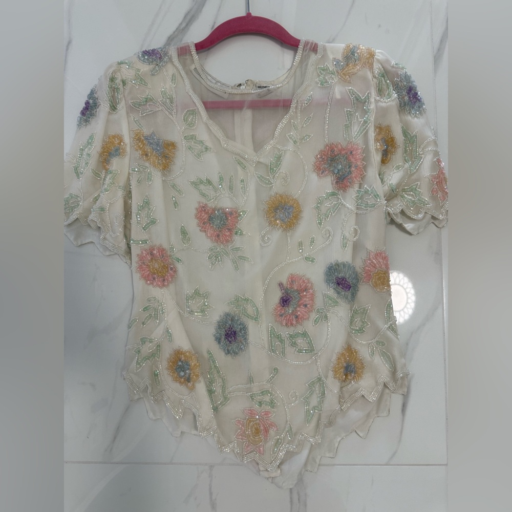 Elegant Floral Embroidered Sheer Blouse